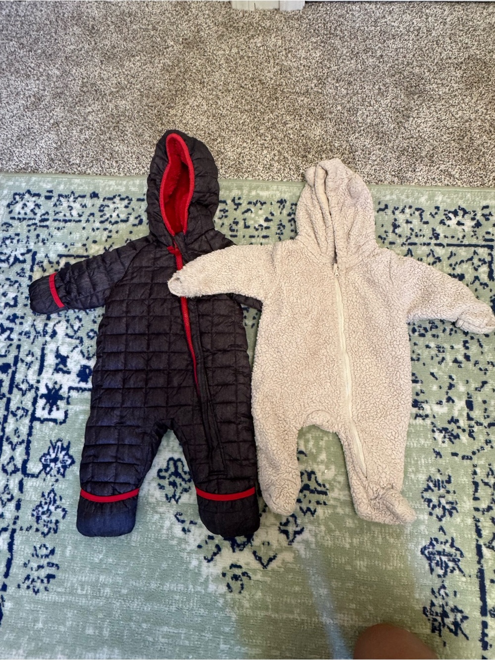 Baby Hooded One-Piece Snowsuit and Sherpa Coverall - Gray & Cream